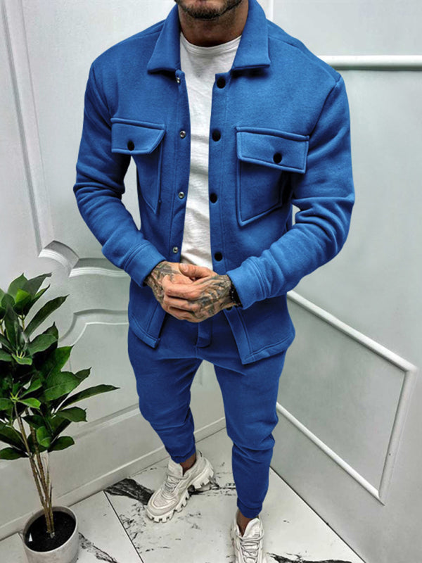 Stacey B's Men's new long-sleeved trousers single-breasted jacket solid color slim two-piece set