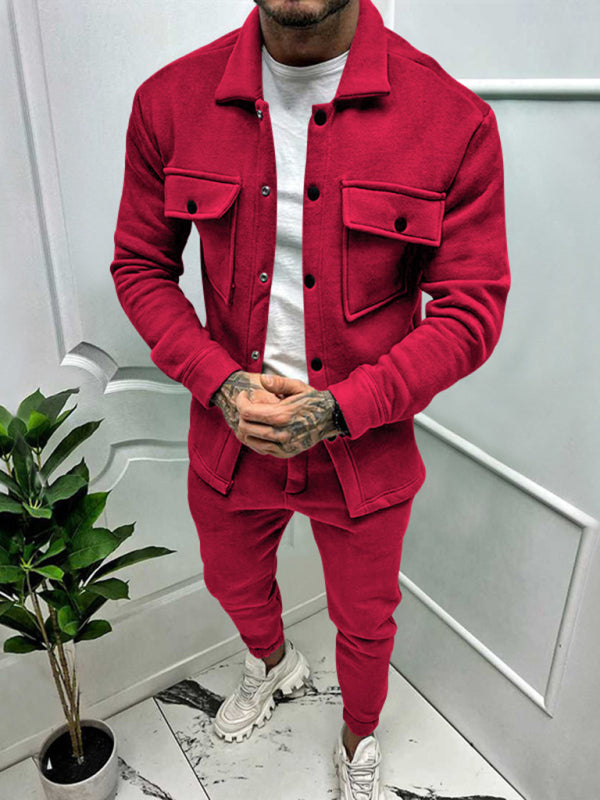 Stacey B's Men's new long-sleeved trousers single-breasted jacket solid color slim two-piece set