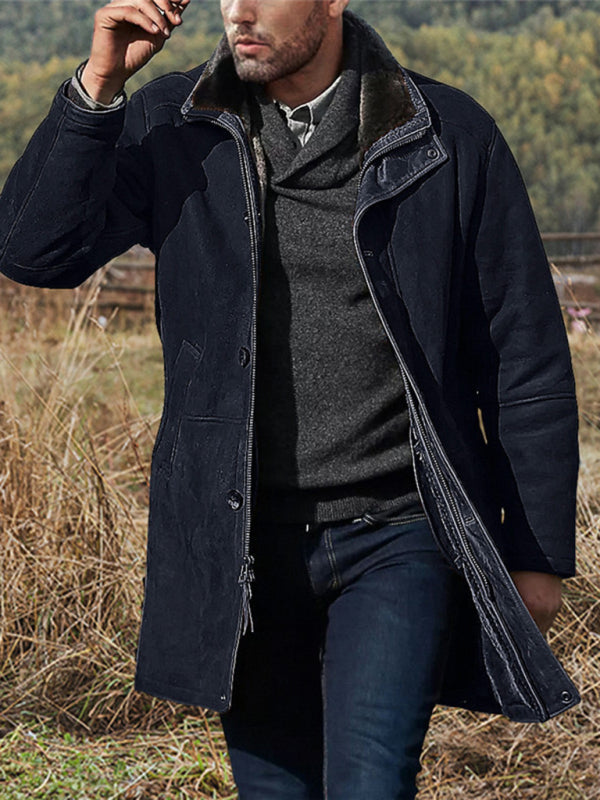 Stacey B's Men's mid-length loose zipper woolen coat