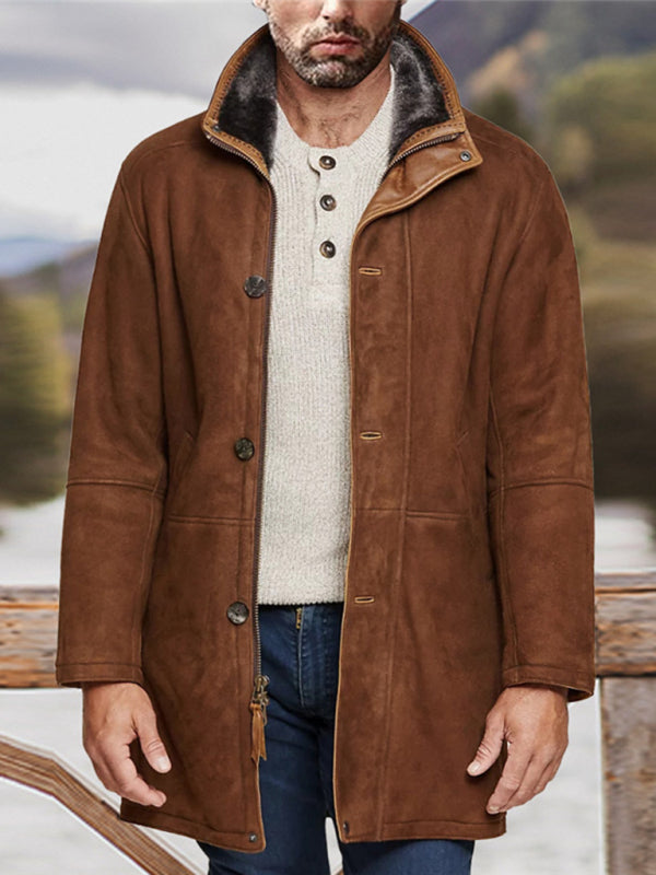 Stacey B's Men's mid-length loose zipper woolen coat