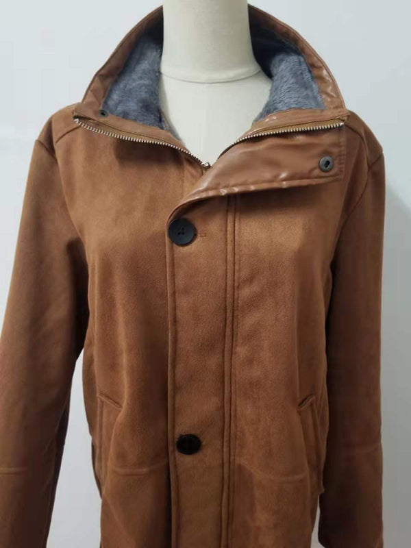 Stacey B's Men's mid-length loose zipper woolen coat