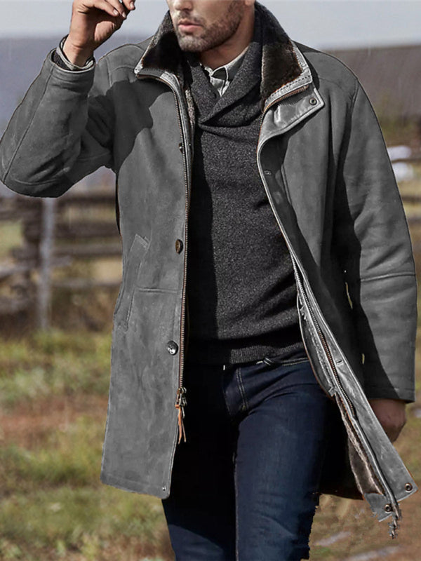 Stacey B's Men's mid-length loose zipper woolen coat