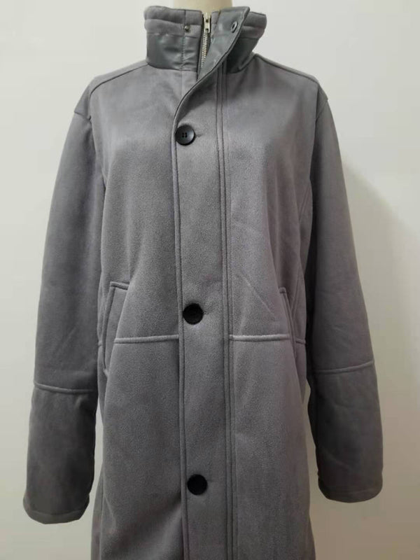 Stacey B's Men's mid-length loose zipper woolen coat
