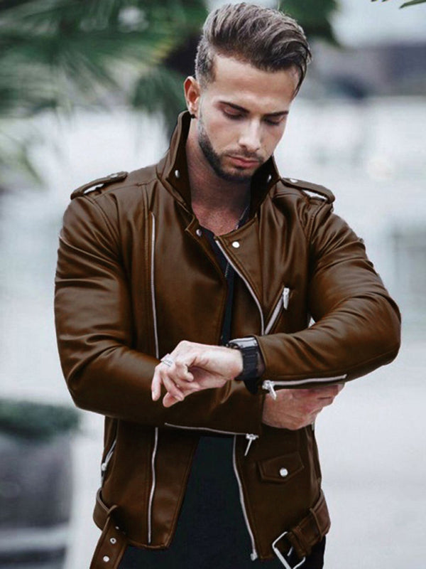 Stacey B's Men's stylish zipper leather biker jacket