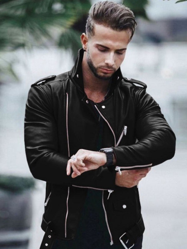 Stacey B's Men's stylish zipper leather biker jacket