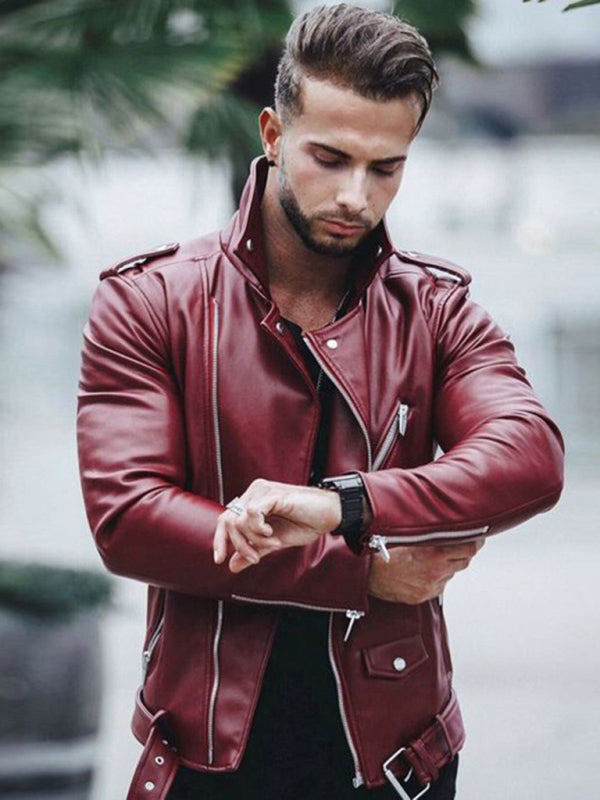 Stacey B's Men's stylish zipper leather biker jacket