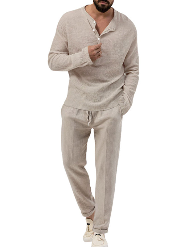 Stacey B's Men's new solid color casual long-sleeved shirt and trousers suit
