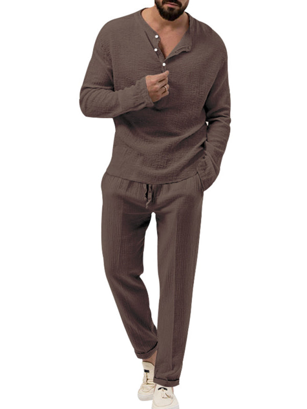 Stacey B's Men's new solid color casual long-sleeved shirt and trousers suit