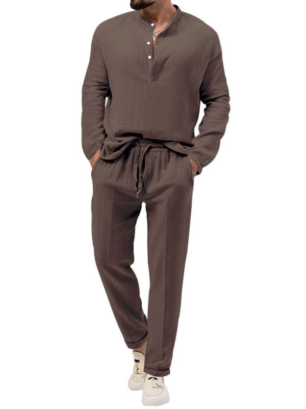 Stacey B's Men's new solid color casual long-sleeved shirt and trousers suit