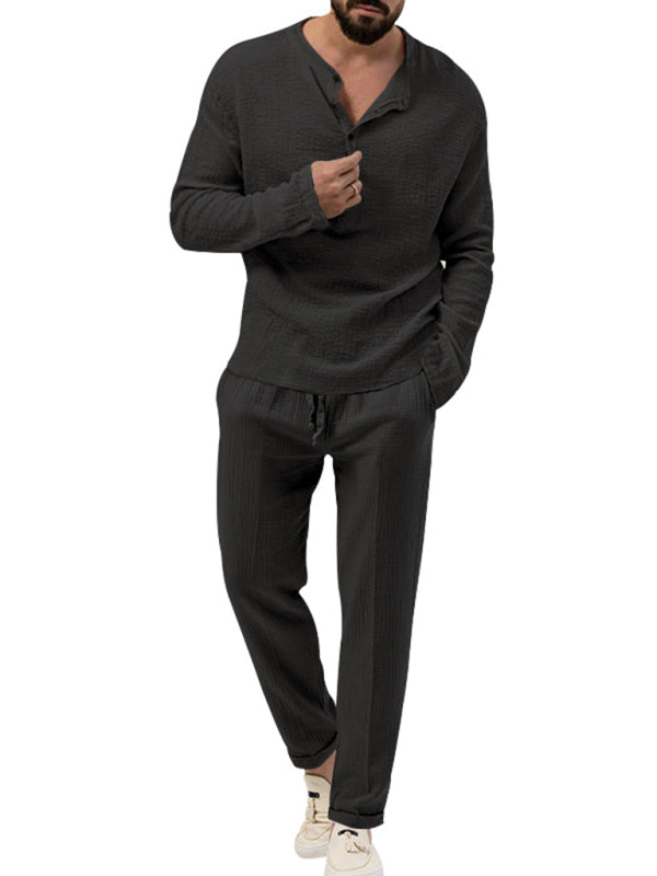 Stacey B's Men's new solid color casual long-sleeved shirt and trousers suit