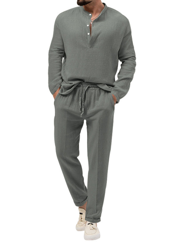 Stacey B's Men's new solid color casual long-sleeved shirt and trousers suit