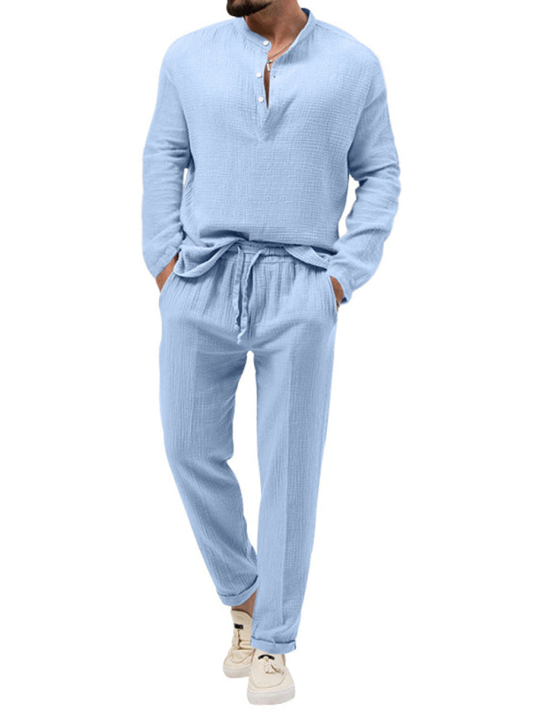 Stacey B's Men's new solid color casual long-sleeved shirt and trousers suit
