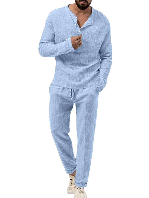 Stacey B's Men's new solid color casual long-sleeved shirt and trousers suit