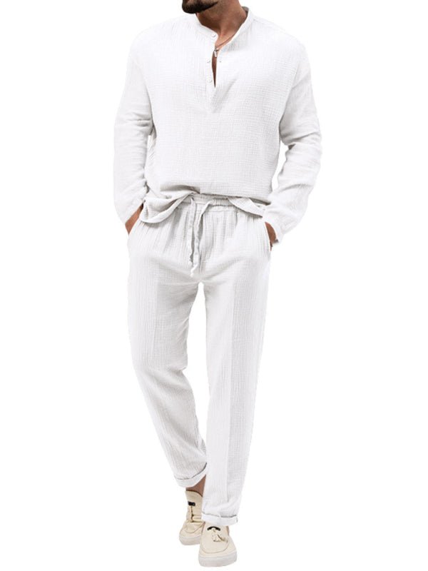 Stacey B's Men's new solid color casual long-sleeved shirt and trousers suit