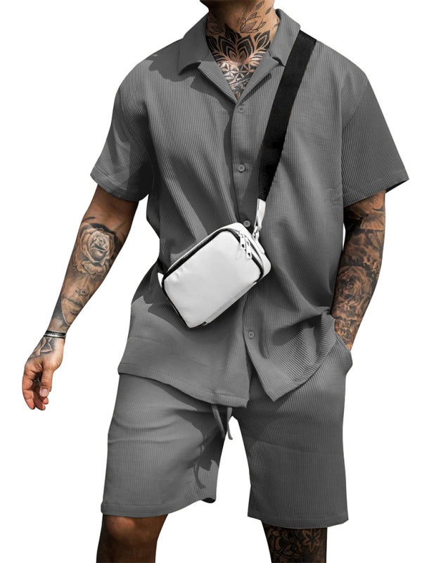 Stacey B's Men's Casual Comfortable Button Lapel Short Sleeve Shorts Set