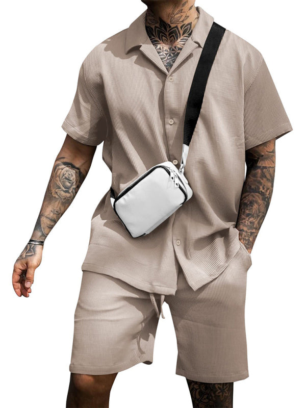 Stacey B's Men's Casual Comfortable Button Lapel Short Sleeve Shorts Set