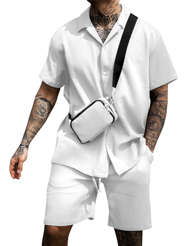 Stacey B's Men's Casual Comfortable Button Lapel Short Sleeve Shorts Set