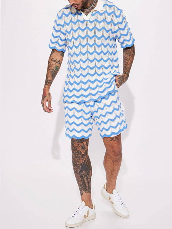 Stacey B's Men's lapel knitting sports casual set