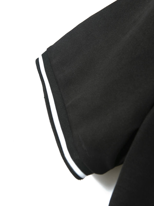 Stacey B's New Fashion Button Ribbed Collar Sports Polo Shirt Lapel Collar Polo Shirt