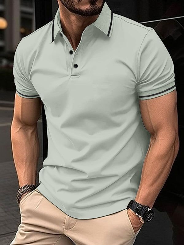 Stacey B's New Fashion Button Ribbed Collar Sports Polo Shirt Lapel Collar Polo Shirt