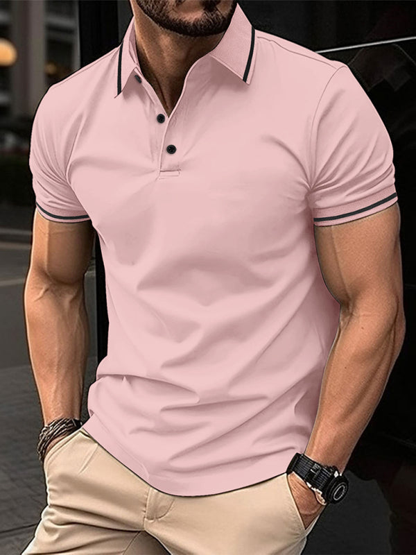 Stacey B's New Fashion Button Ribbed Collar Sports Polo Shirt Lapel Collar Polo Shirt