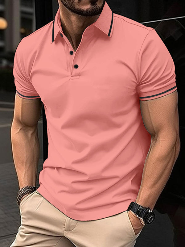 Stacey B's New Fashion Button Ribbed Collar Sports Polo Shirt Lapel Collar Polo Shirt