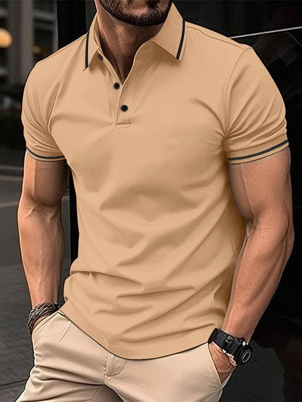 Stacey B's New Fashion Button Ribbed Collar Sports Polo Shirt Lapel Collar Polo Shirt
