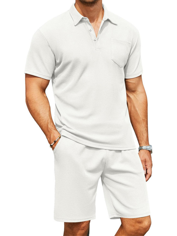 Stacey B's Men's lapel polo shirt short-sleeved T-shirt pocket decoration shorts two-piece set