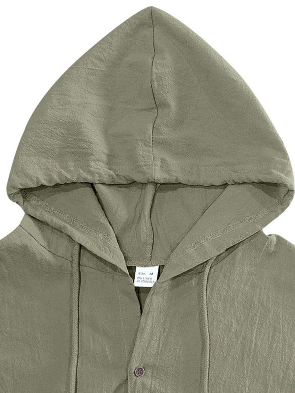Stacey B's Men's Casual Sleeveless Waistcoat Shirt Linen Hooded Solid Color Breathable Loose Top
