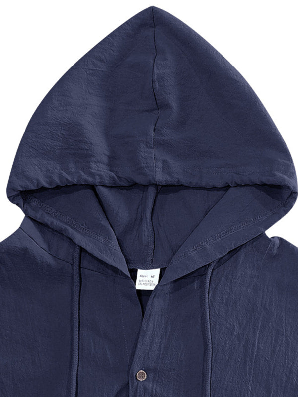 Stacey B's Men's Casual Sleeveless Waistcoat Shirt Linen Hooded Solid Color Breathable Loose Top
