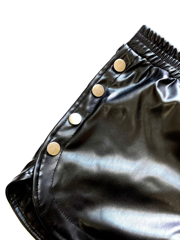 Stacey B's Side Button PU Leather Shorts High Waist Solid Color Slit Shorts