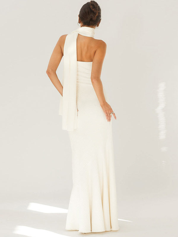 Stacey B's Breast-wrapped fish hemline shawl dress