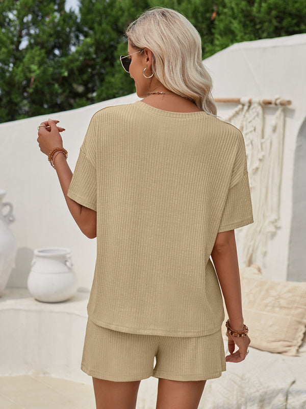 Stacey B's Loose round neck solid color short sleeve top and shorts suit