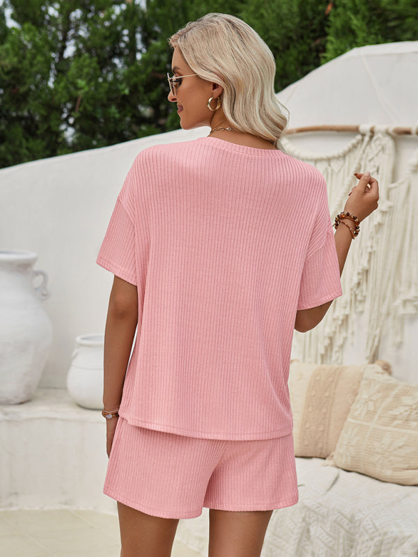 Stacey B's Loose round neck solid color short sleeve top and shorts suit