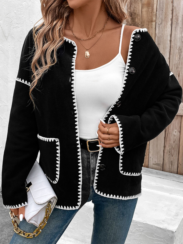 Stacey B's Loose-fitting colorblock fleece jacket