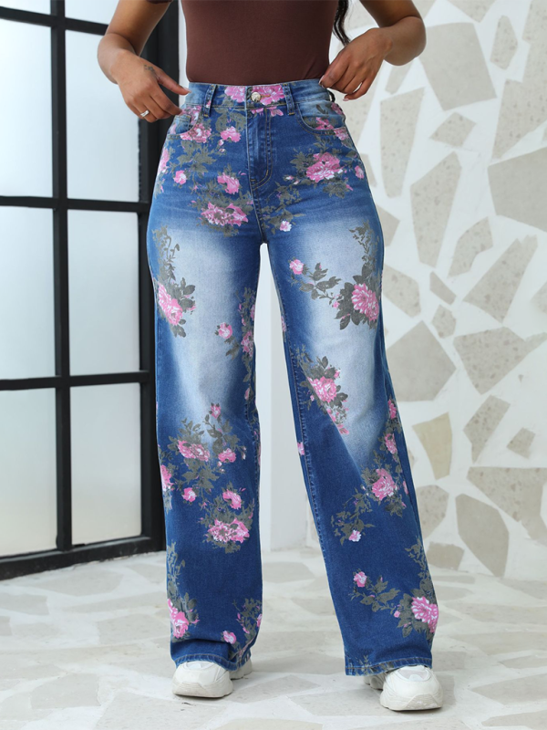 Stacey B's Floral Printed Wide Leg Pants Women's Jeans
