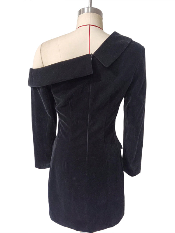 Stacey B's Gold Velvet Retro Suit Skirt Long Sleeve Slim Jacket Dress