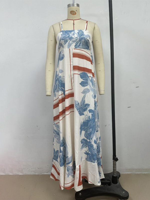 Stacey B's Striped print flared suspender dress