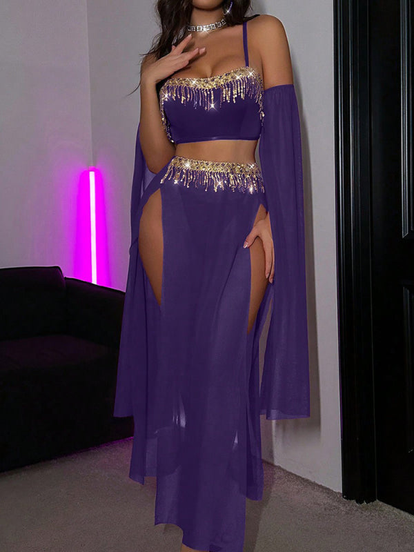 Stacey B's Sexy tassel pole dance fun suit belly dance sequin lace hot set