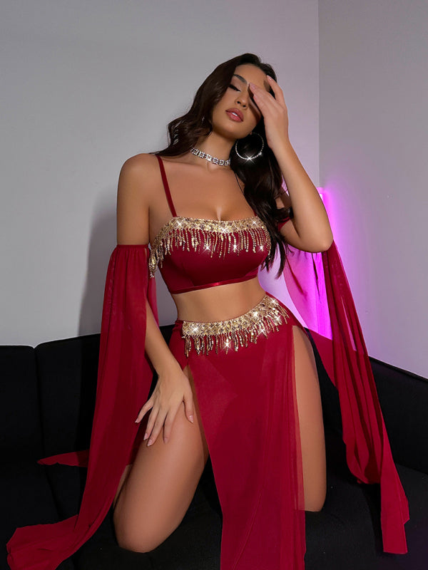 Stacey B's Sexy tassel pole dance fun suit belly dance sequin lace hot set