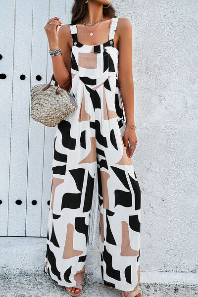 Stacey B's Printed Wide Strap Jumpsuit with Pockets
