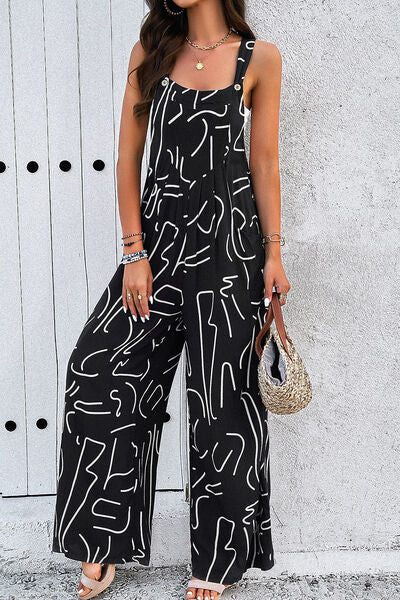 Stacey B's Printed Wide Strap Jumpsuit with Pockets