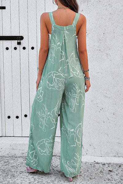 Stacey B's Printed Wide Strap Jumpsuit with Pockets