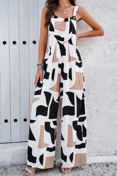 Stacey B's Printed Wide Strap Jumpsuit with Pockets