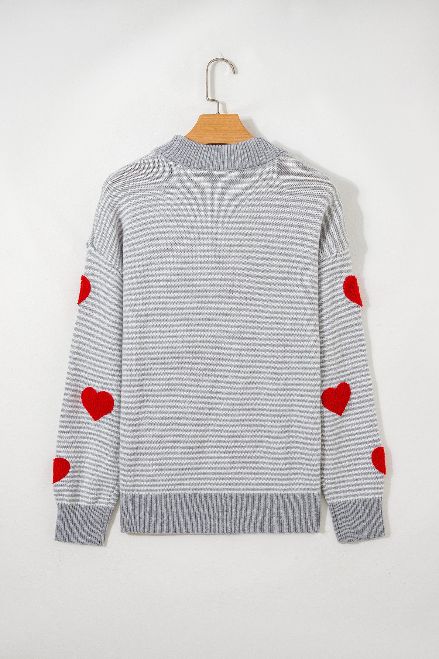 Stacey B's Gray Stripe Contrast Heart Pattern Valentine Knit Sweater