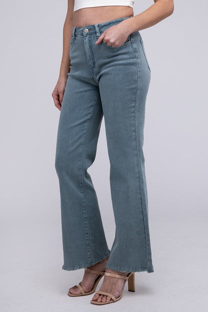 Stacey B's Acid Washed Frayed Cutoff Hem Straight Wide Pants