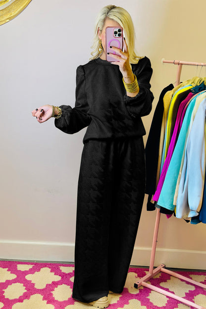 Stacey B's Black Textured Puff Sleeve Top and Pants Set