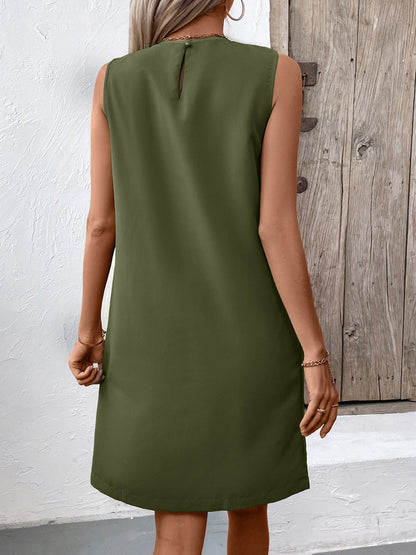Stacey B's Pocketed Round Neck Sleeveless Mini Dress
