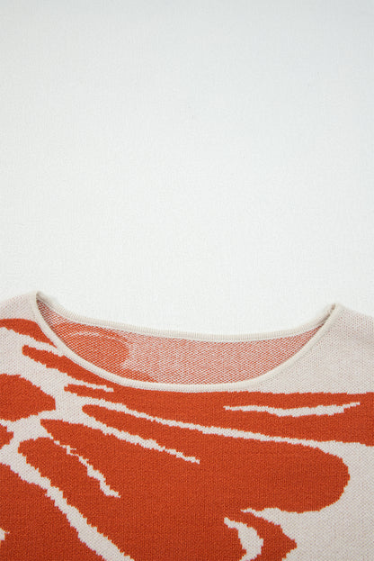 Stacey B's Beige Bold Flower Pattern Wide Sleeve Baggy Sweater