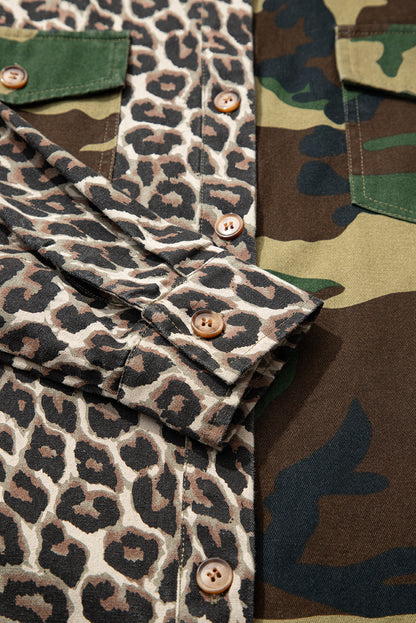 Stacey B's Brown Leopard Camo Patchwork Oversize Shacket